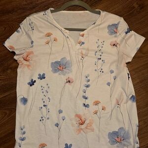 Floral Print Women's Top - Cream and Blue
